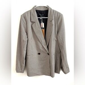 Rachel Zoe Blazer Womens XL Brown Houndstooth Double Breasted Oversized Workwear